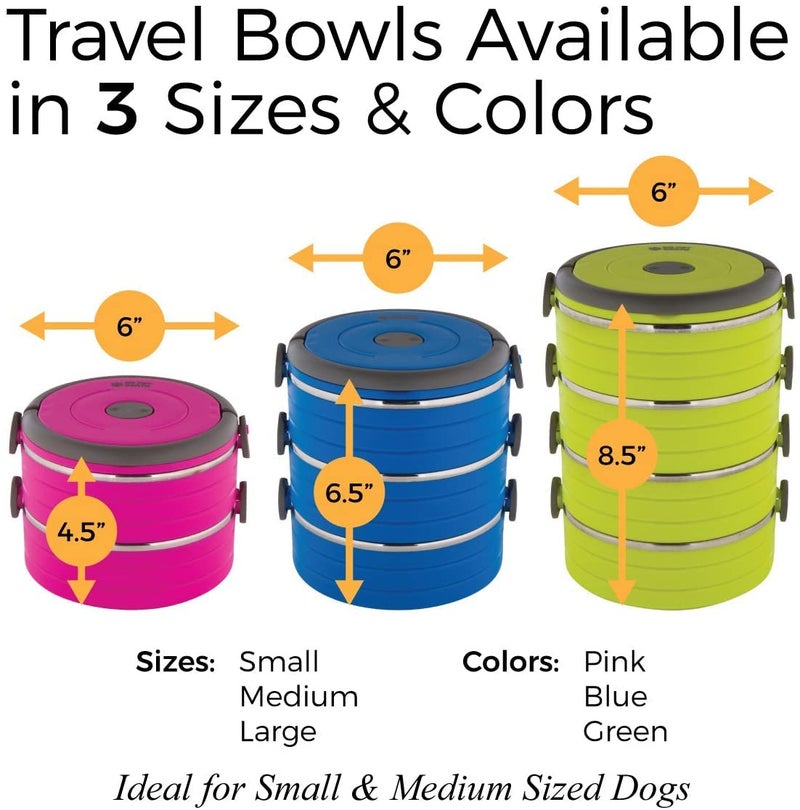 Healthy Human Travel Pet Bento Bowls - Human-Grade Stainless Steel & BPA-Free, Leak-Proof Water & Food Container Set for Dogs & Cats, 3-Pack Interlocking Bowls, Includes Spare Clips & Handle (Green) - Image 3